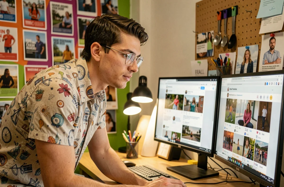 Designer de l'agence Press Agrum créant des contenus pour les réseaux sociaux