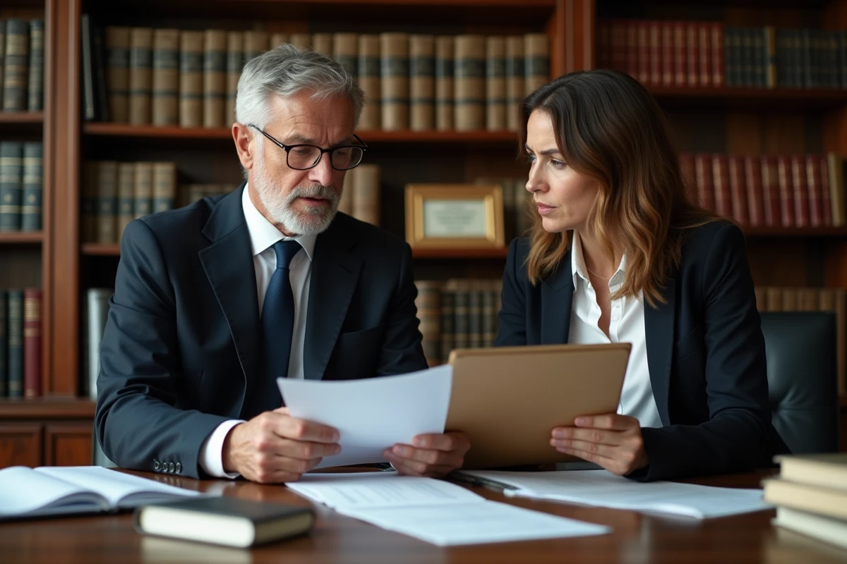 Consultation entre un avocat spécialisé en droit du travail et une salariée licenciée dans un cabinet juridique