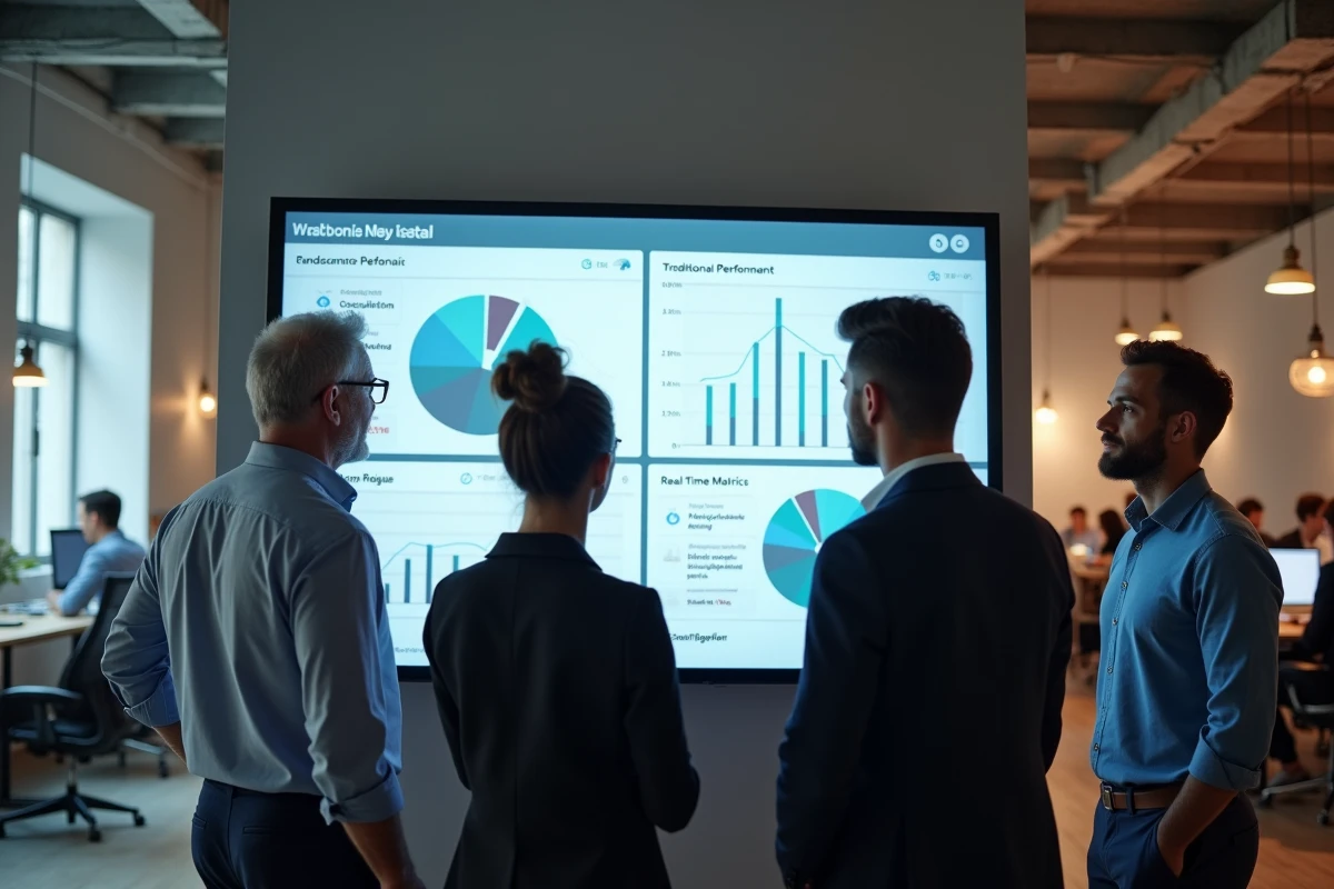 Équipe de direction comparant une solution de conseil digital et un accompagnement consultant traditionnel