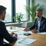 Consultant classique en réunion avec un entrepreneur autour d'une table de conférence moderne