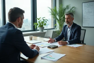 Consultant classique en réunion avec un entrepreneur autour d'une table de conférence moderne