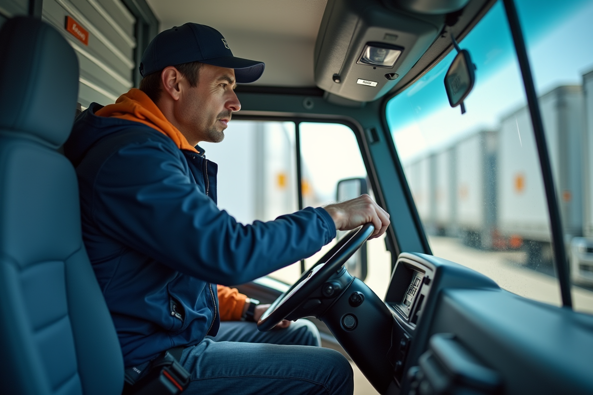 Conducteur inspecte l’isolation du camion frigorifique intérieur