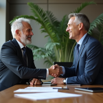 Homme et femme d affaires se serrant la main dans un bureau moderne