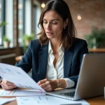 Entrepreneuse analysant des documents financiers et des aides pour booster sa trésorerie en 2026