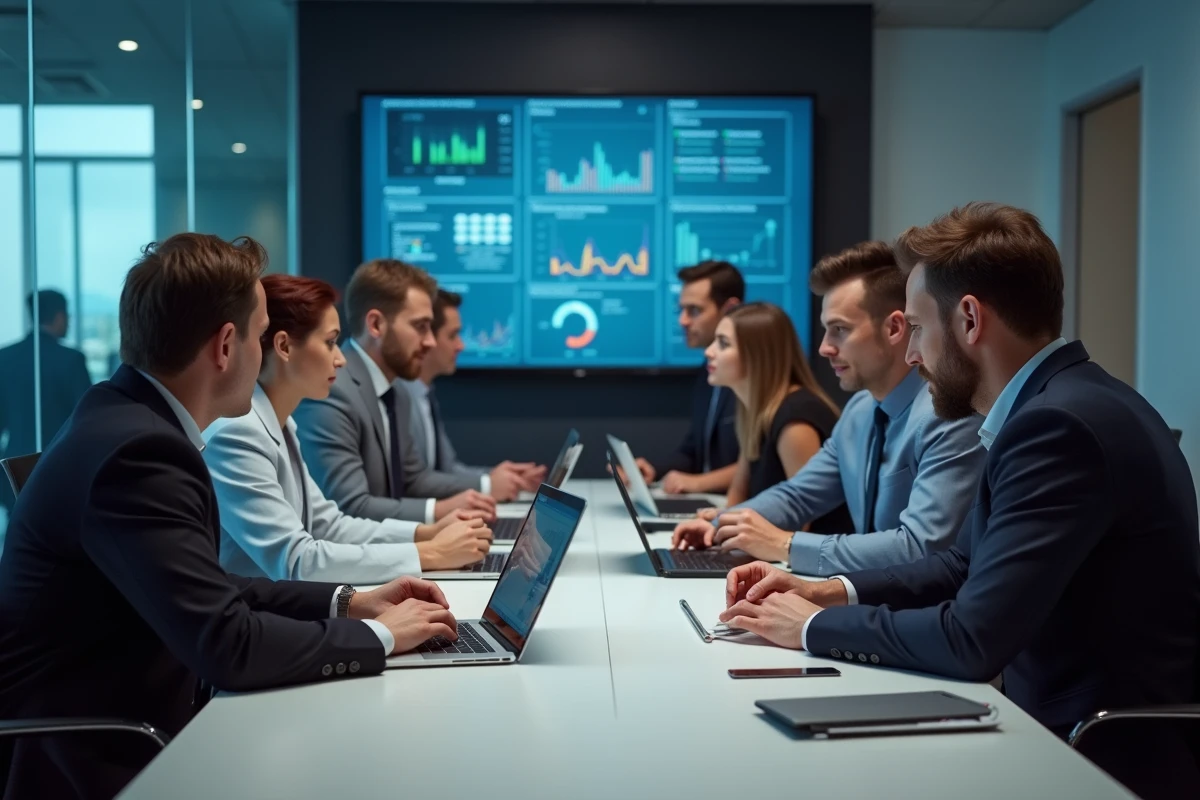 Groupe de professionnels en réunion dans un bureau moderne