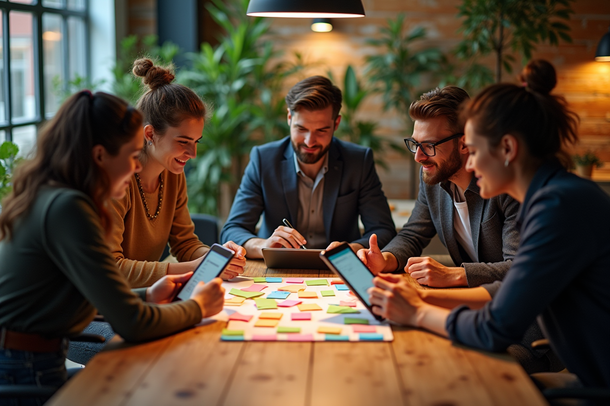 Groupe créatif collaborant autour d