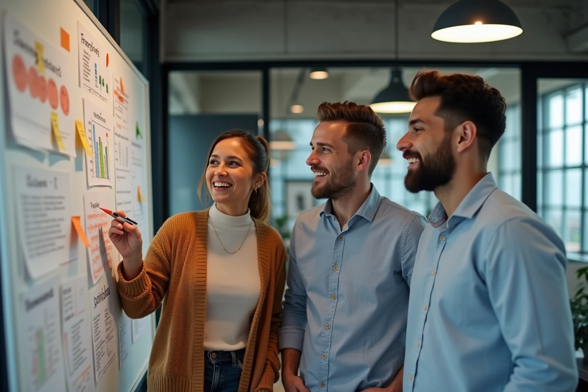 Équipe marketing collaborant autour d'une stratégie de preuve sociale basée sur les avis clients