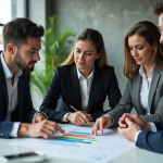 Groupe de professionnels discutant stratégie marketing