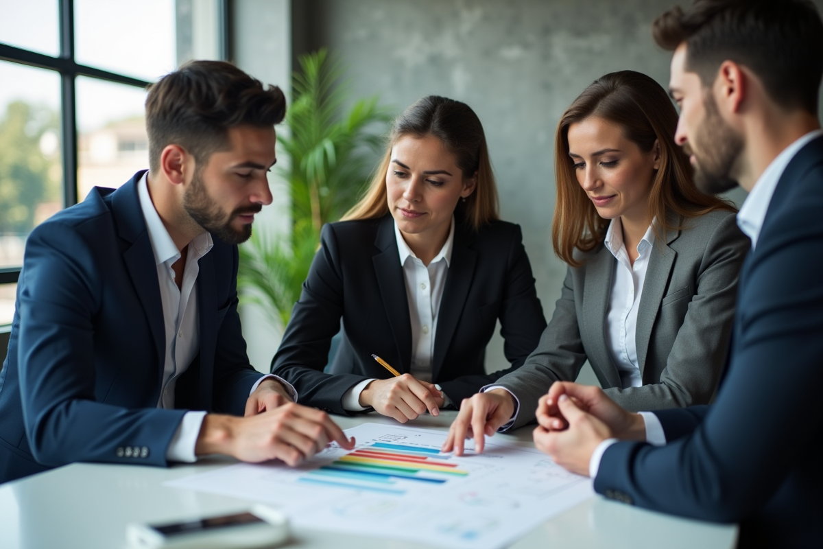 Groupe de professionnels discutant stratégie marketing