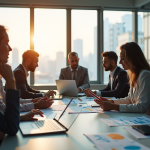 Groupe de professionnels en réunion dans un bureau moderne