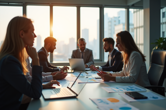 Groupe de professionnels en réunion dans un bureau moderne