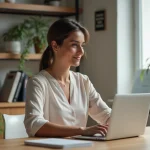 Femme en télétravail dans un bureau lumineux