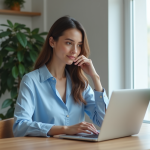 Femme au bureau moderne travaillant sur son ordinateur portable