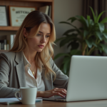 Femme en bureau professionnel en train de mettre à jour son profil