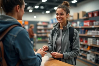 Femme en tenue sportive offrant une carte cadeau au magasin