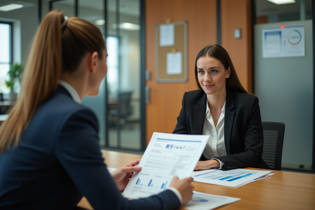 Jeune femme d affaires en réunion avec un conseiller financier