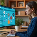 Femme utilisant la plateforme EXAGONLINE sur un ordinateur de bureau à domicile en 2026