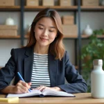Jeune femme organisée dans son bureau lumineux