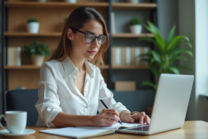 Femme professionnelle en réunion dans un bureau moderne