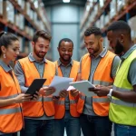 Professionnels de la logistique dans un entrepôt moderne