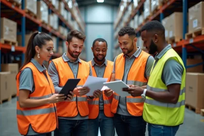 Professionnels de la logistique dans un entrepôt moderne