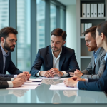 Groupe de professionnels en réunion conformité