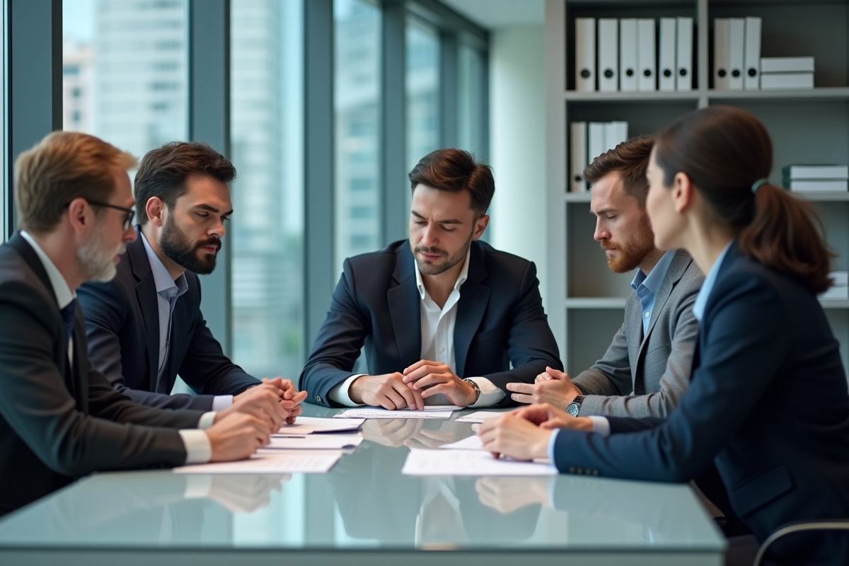 Groupe de professionnels en réunion conformité