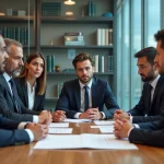 Groupe de professionnels discutant d'un document sur l'éthique de l'IA