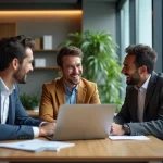 Groupe de professionnels riant autour d'une table de bureau