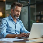 Homme d'affaires au bureau travaillant sur son ordinateur