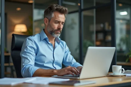 Homme d'affaires au bureau travaillant sur son ordinateur