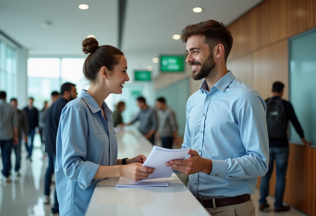 Jeune homme remettant dossier d