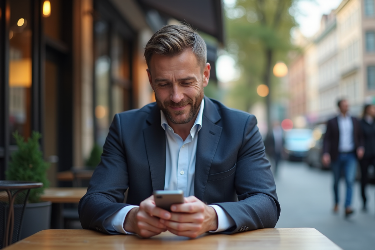 Homme d affaires utilisant son smartphone en extérieur