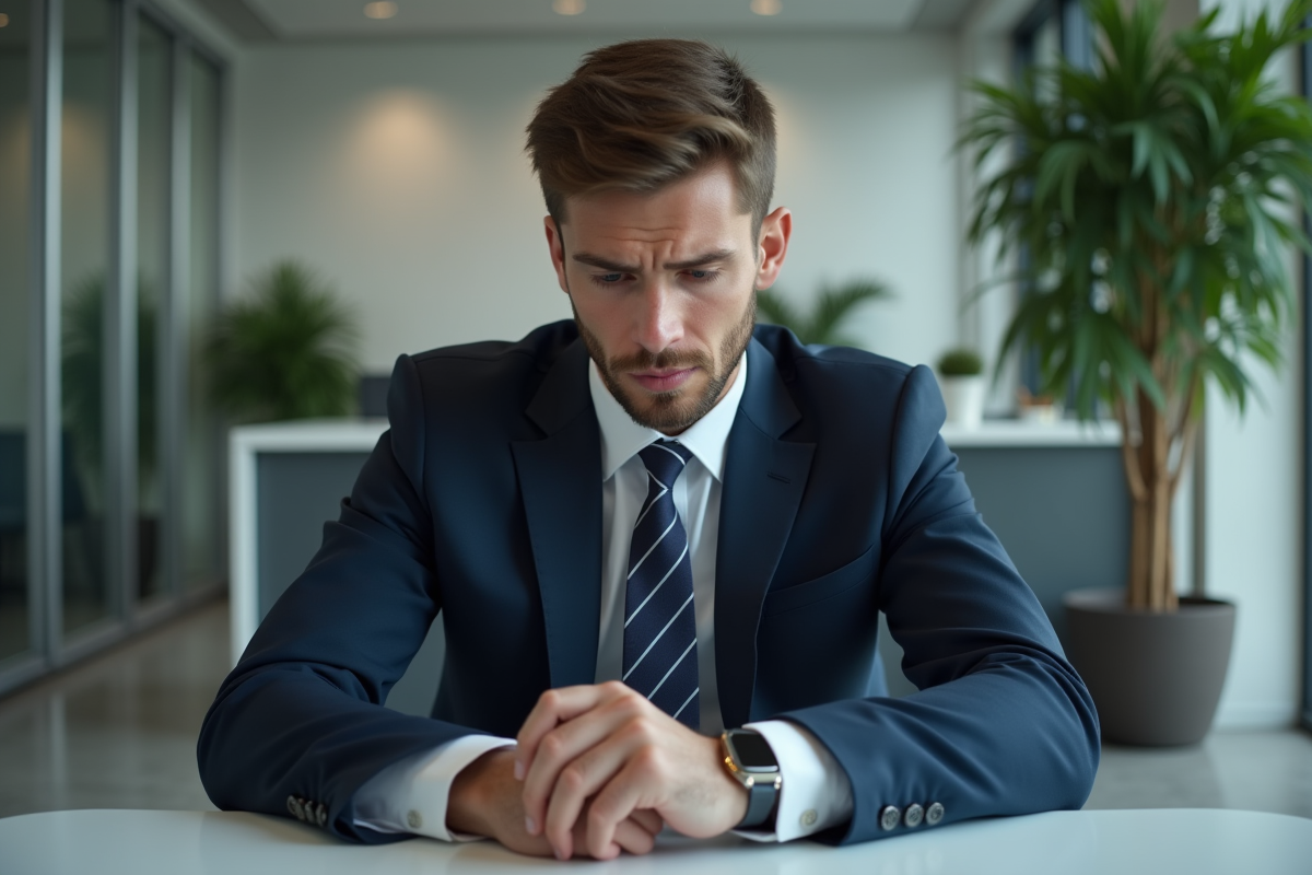 Jeune homme en costume dans une salle d'attente moderne