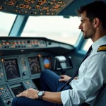 Pilote d'avion en cockpit Airbus A330 concentré sur écrans