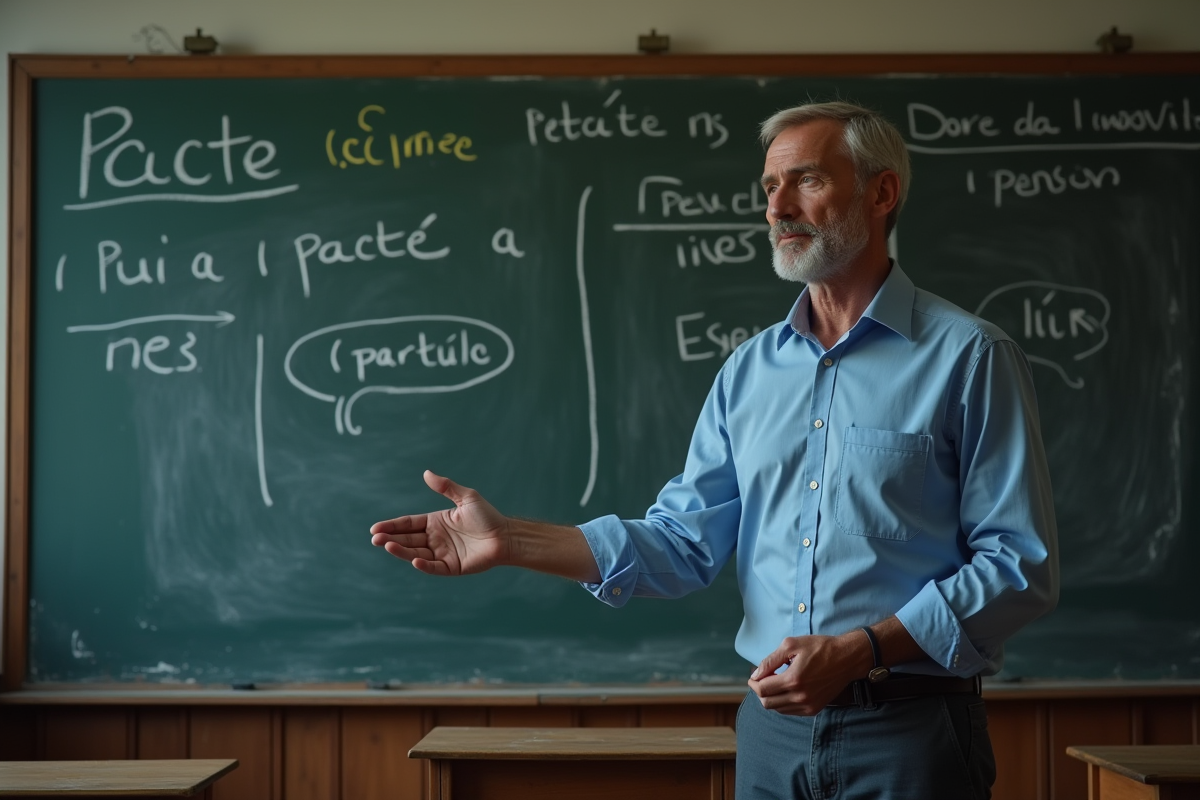 Professeur expliquant le mot pacte au tableau en classe