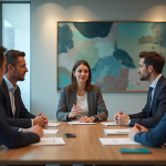 Groupe d'adultes en réunion d'affaires en salle moderne