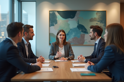 Groupe d'adultes en réunion d'affaires en salle moderne