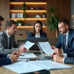 Groupe de professionnels en réunion d'affaires dans un bureau moderne