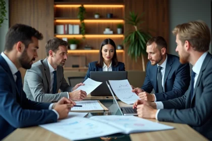 Groupe de professionnels en réunion d'affaires dans un bureau moderne